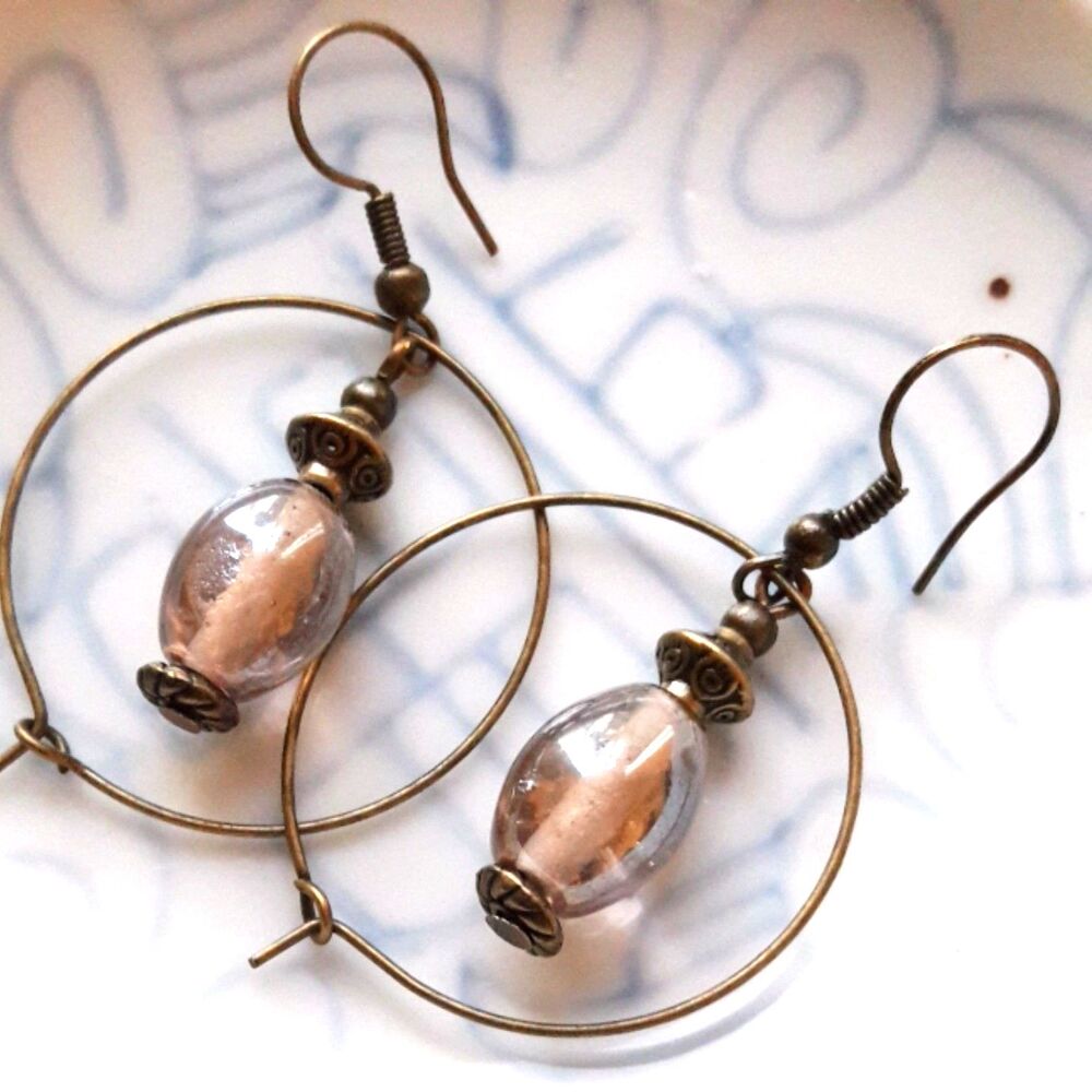 Brown Glass Antique Bronze Hooks Hidden Meaning earrings Poetcore , FairyG  513■